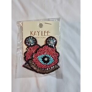 Kay Lee New York Pink Beaded Evil Eye Statement Earrings Post Back Whimsical New